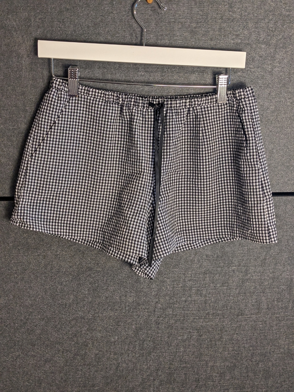 Zara Black and White Gingham Drawstring Athletic Shorts